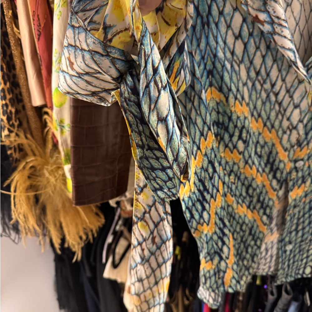 Just Cavalli Snake Patterned Button-Up Blouse In … - image 4